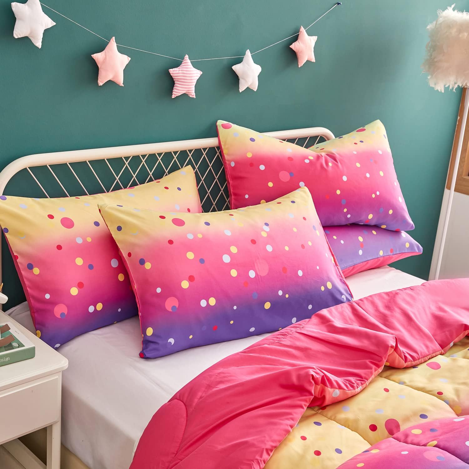 Yogeneg Rainbow Polka Dot Comforter Set Twin Size