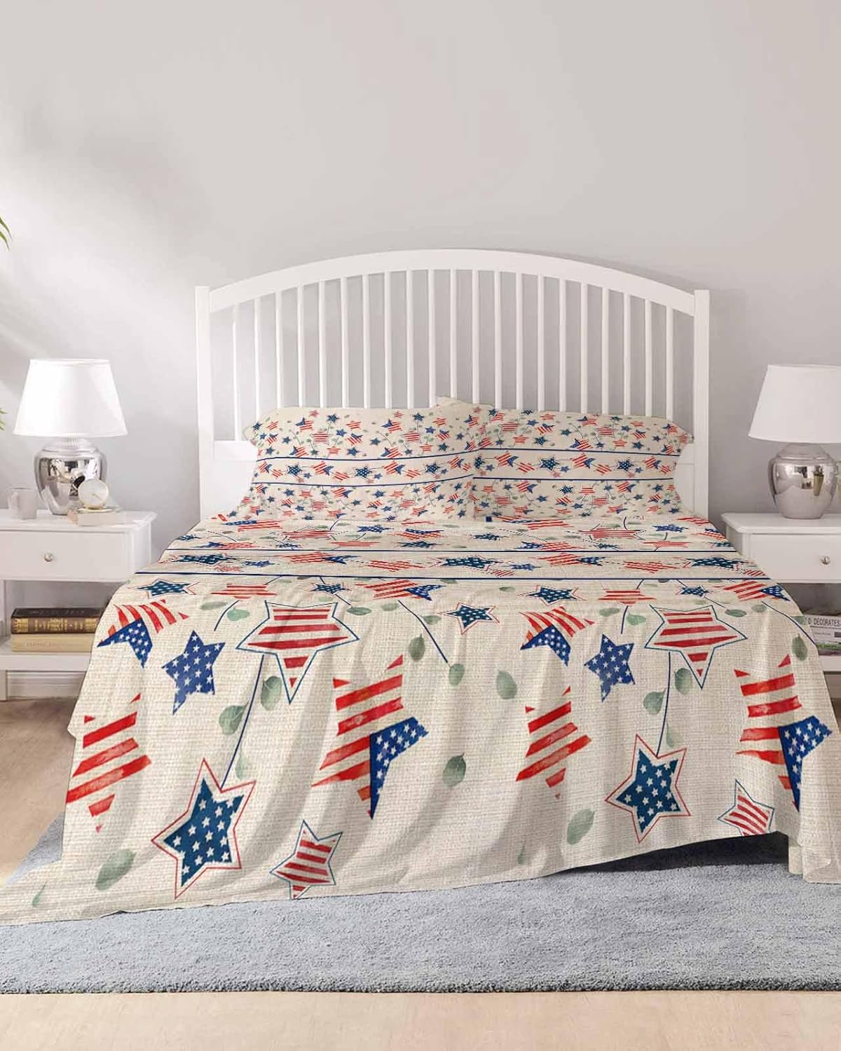 Boanket Cal King Sheet Set 4th of July 4 Piece Microfiber Bedding
