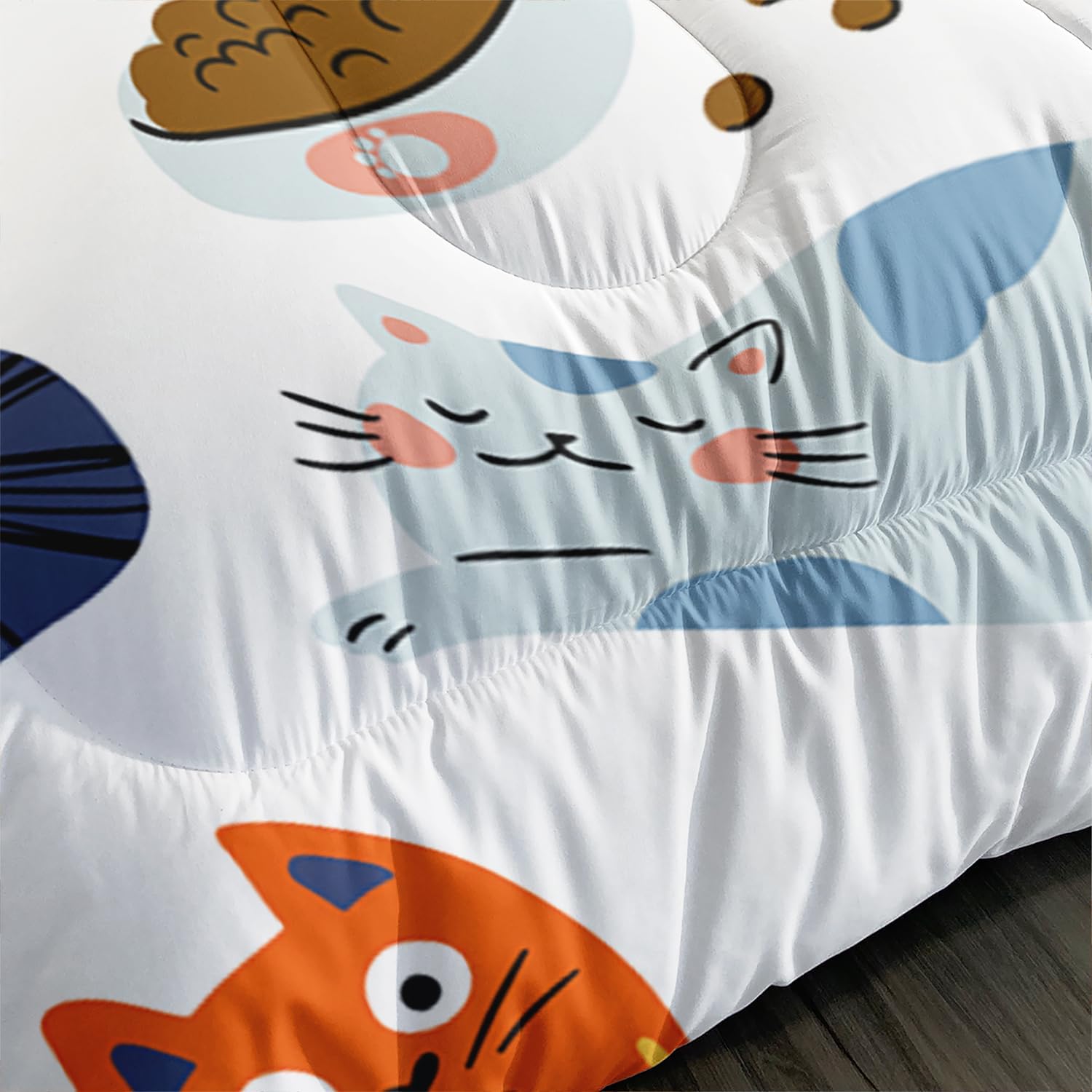 Kids Kawaii Cat Comforter Set 3Pcs Full Size