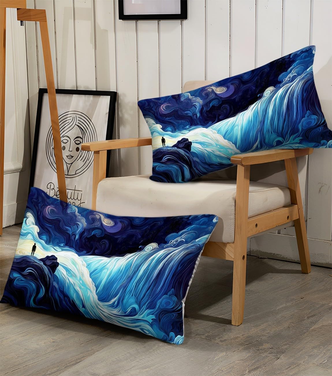 4 Piece Microfiber Bed Sheet Set Blue Abstract Waterfall Design