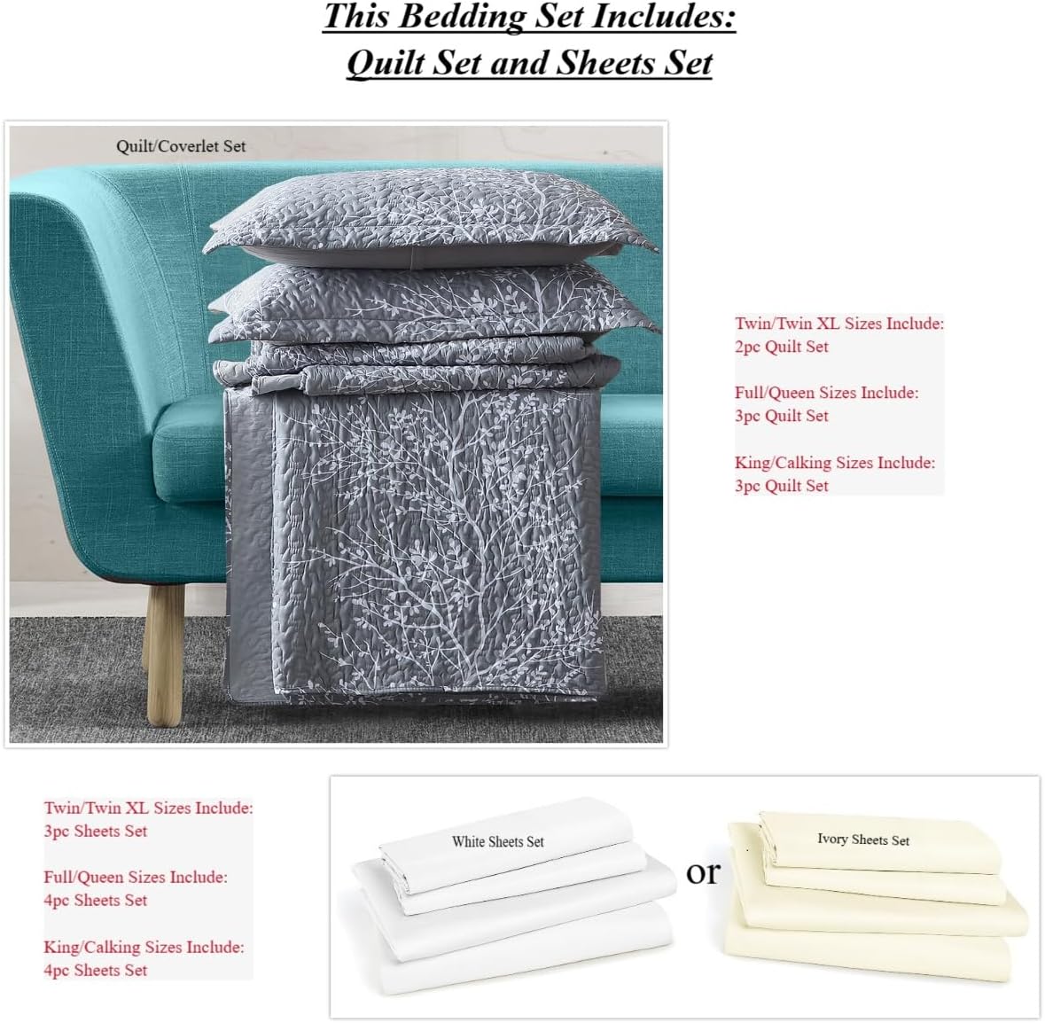 Royal Tradition 5PC Bedspread Set - Twin XL Odette Grey Quilted Microfiber