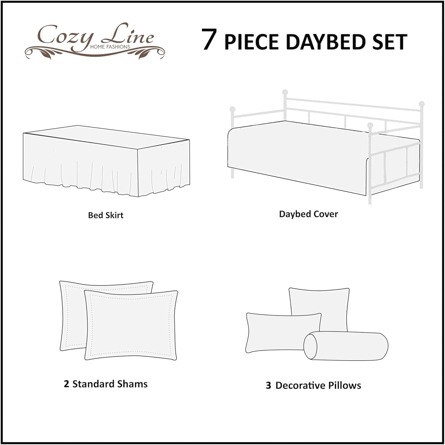 Cozy Line Azalea Floral Reversible Quilt Set 7-Piece Daybed Cover