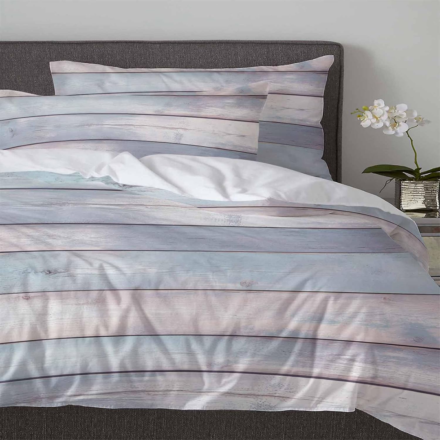 Boanket 3-Piece Duvet Cover Set Blue Ombre Striped Farmhouse Bedding