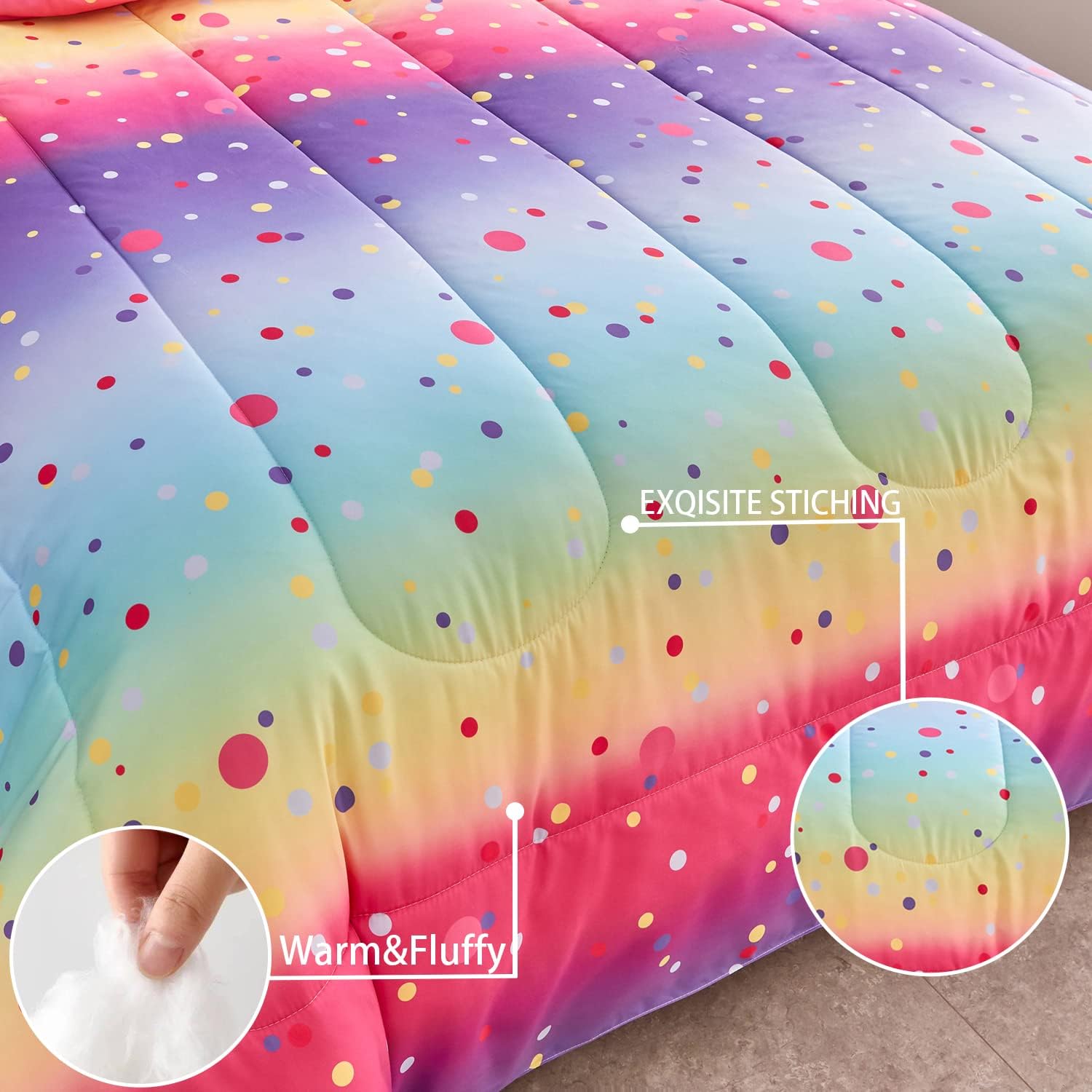 Yogeneg Rainbow Polka Dot Comforter Set Twin Size