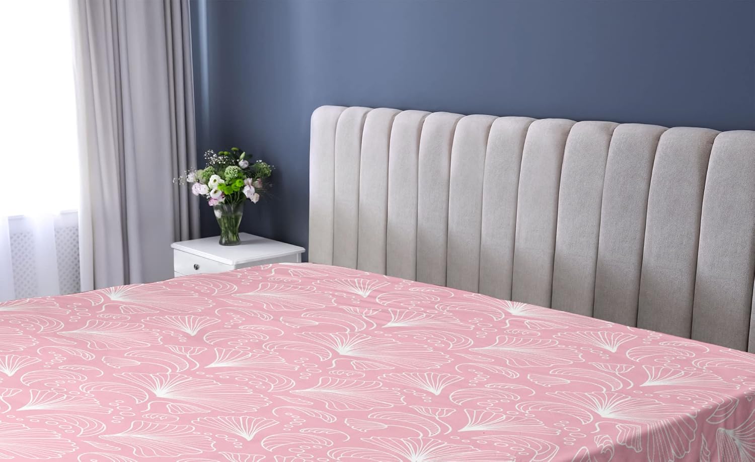 Ambesonne Pale Pink Fitted Sheet - Floral Pattern California King