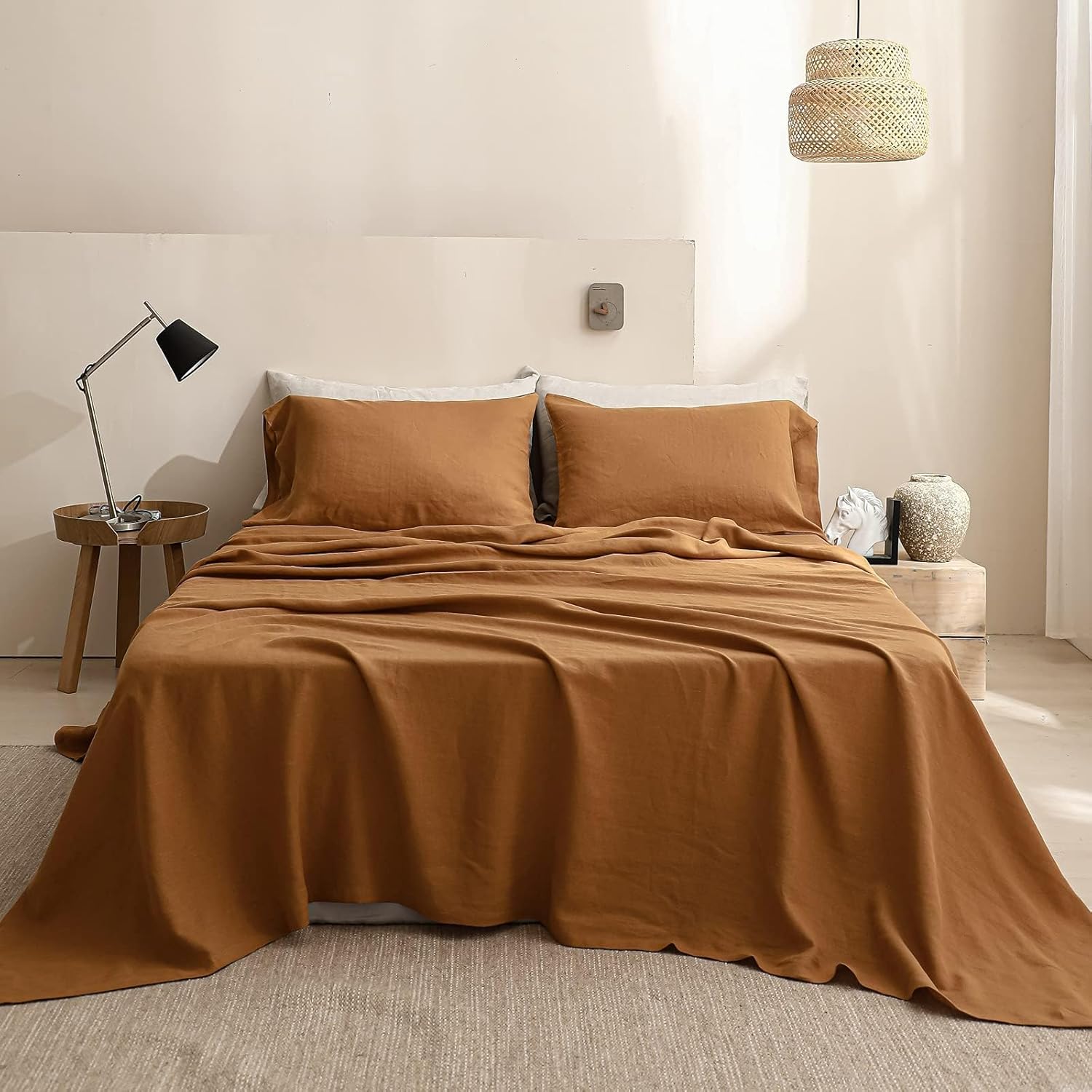SimpleOpulence 100 Linen Sheet Set - California King Rust