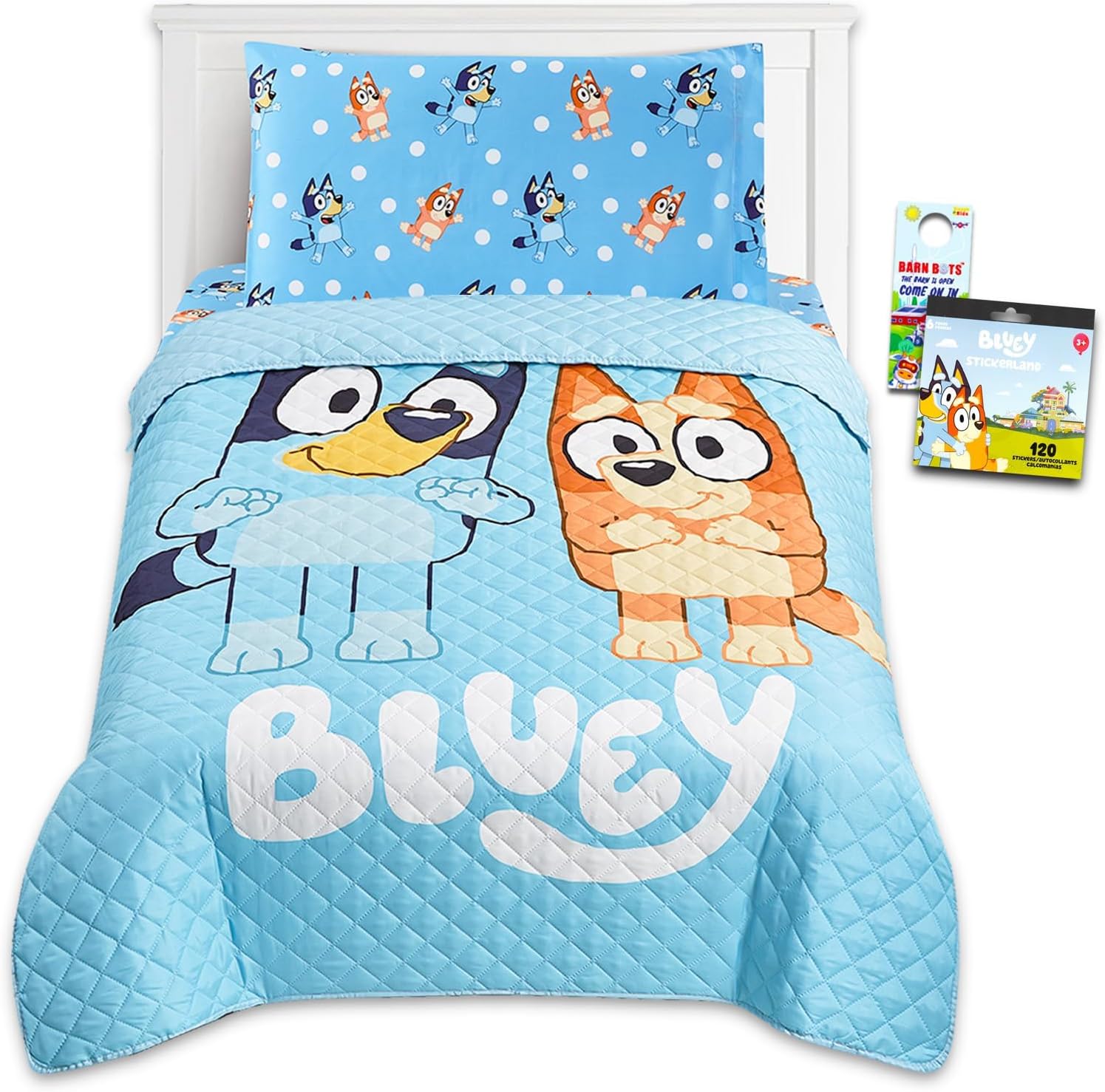 Bluey Bedding Set Twin - Includes Bedspread Sheets Pillowcase Stickers Decor