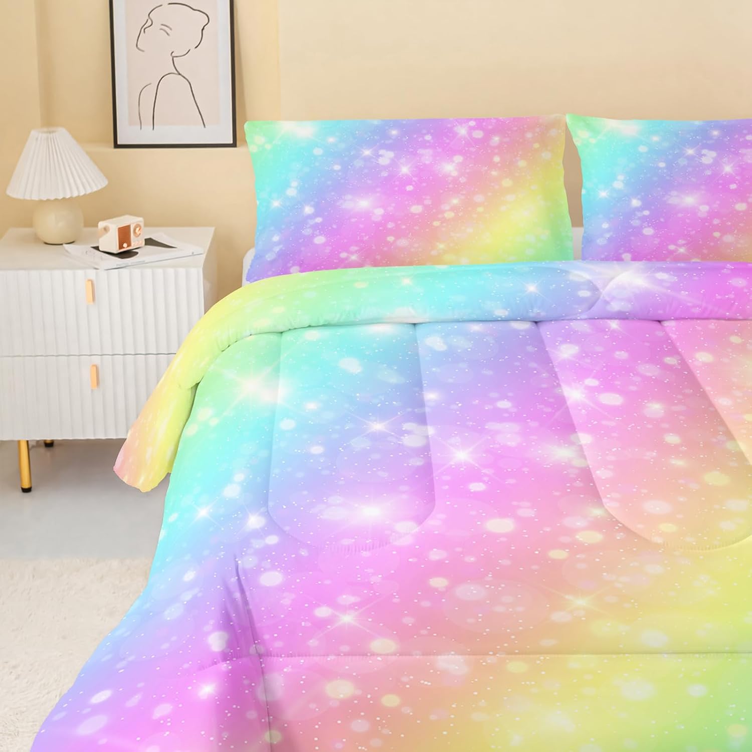QOOMO Rainbow Tie Dye Comforter Set for Kids 1