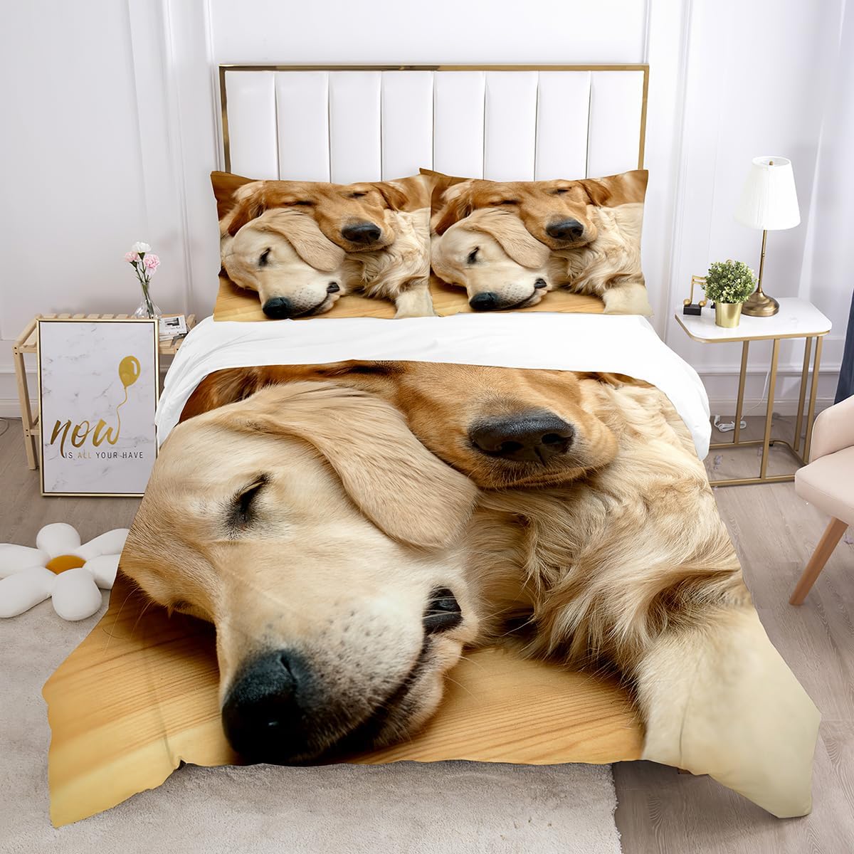3D Animal Bedding Set King Size Golden Retriever