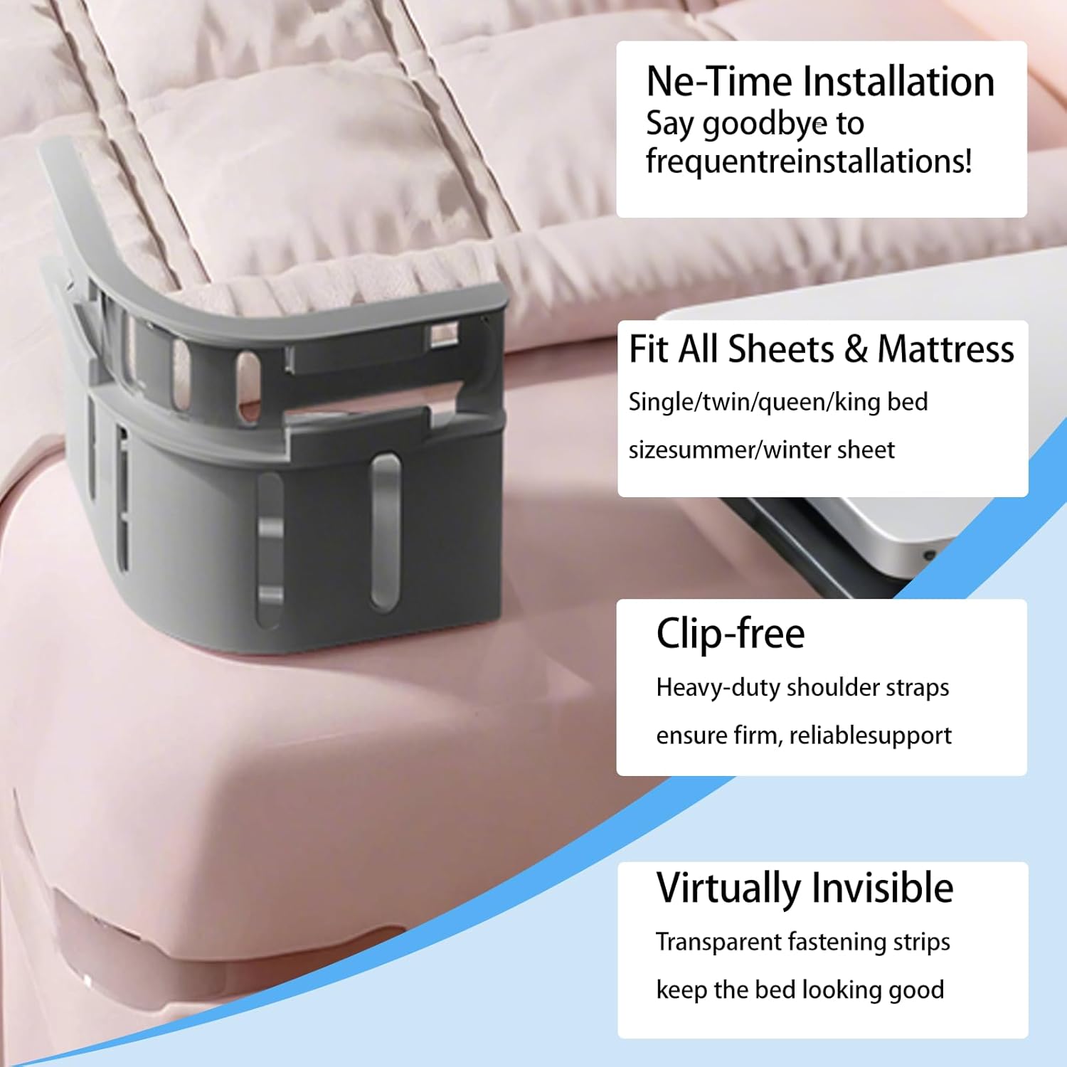 Veroral Bed Sheet Holder Lock Strips 4 Pack - Grey