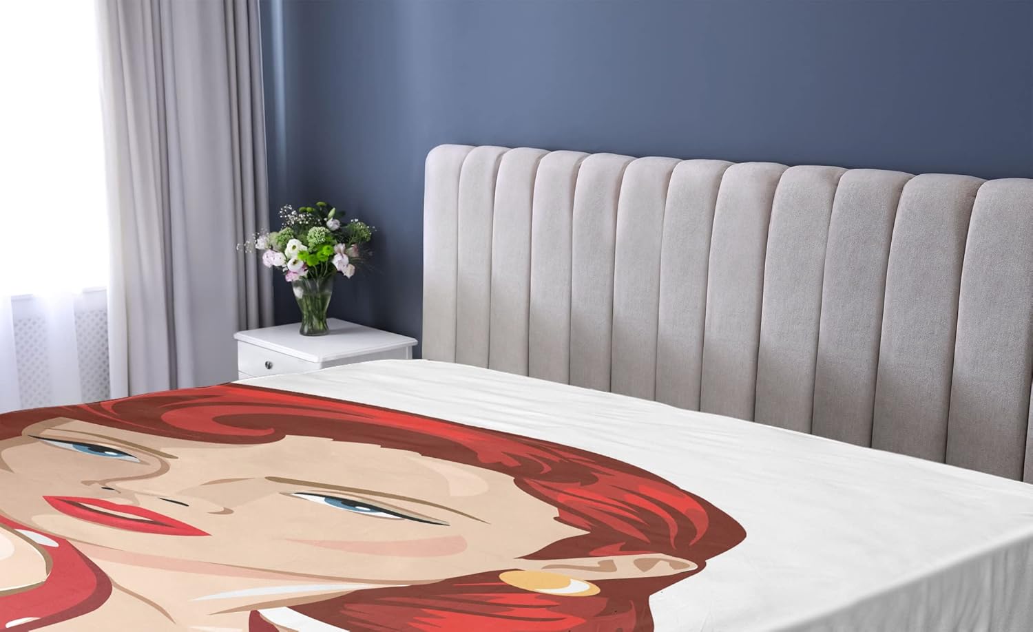 Ambesonne Pin Up Girl Fitted Sheet - California King Pale Peach Scarlet