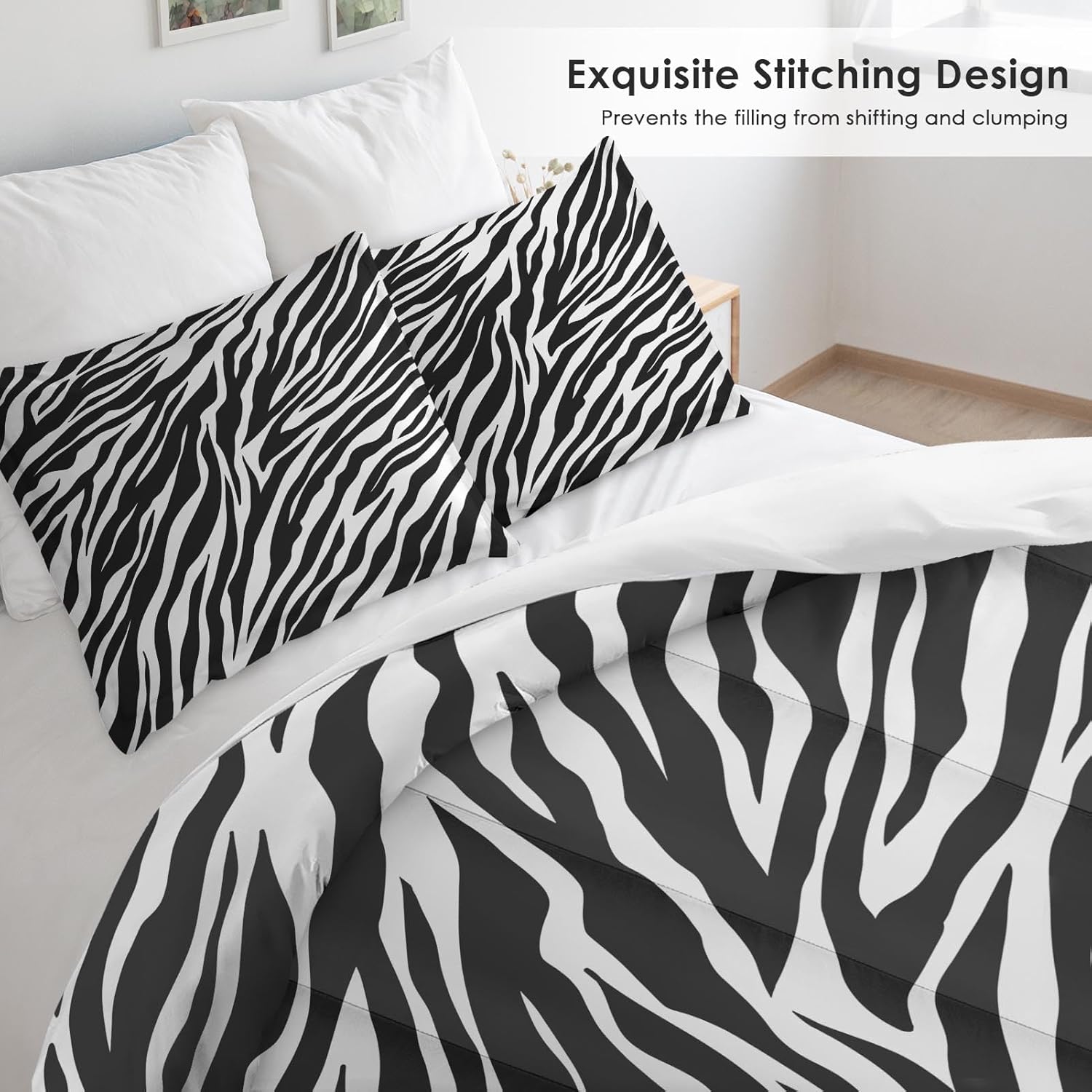Pamnest Zebra Stripe Queen Comforter Set 3 Pcs