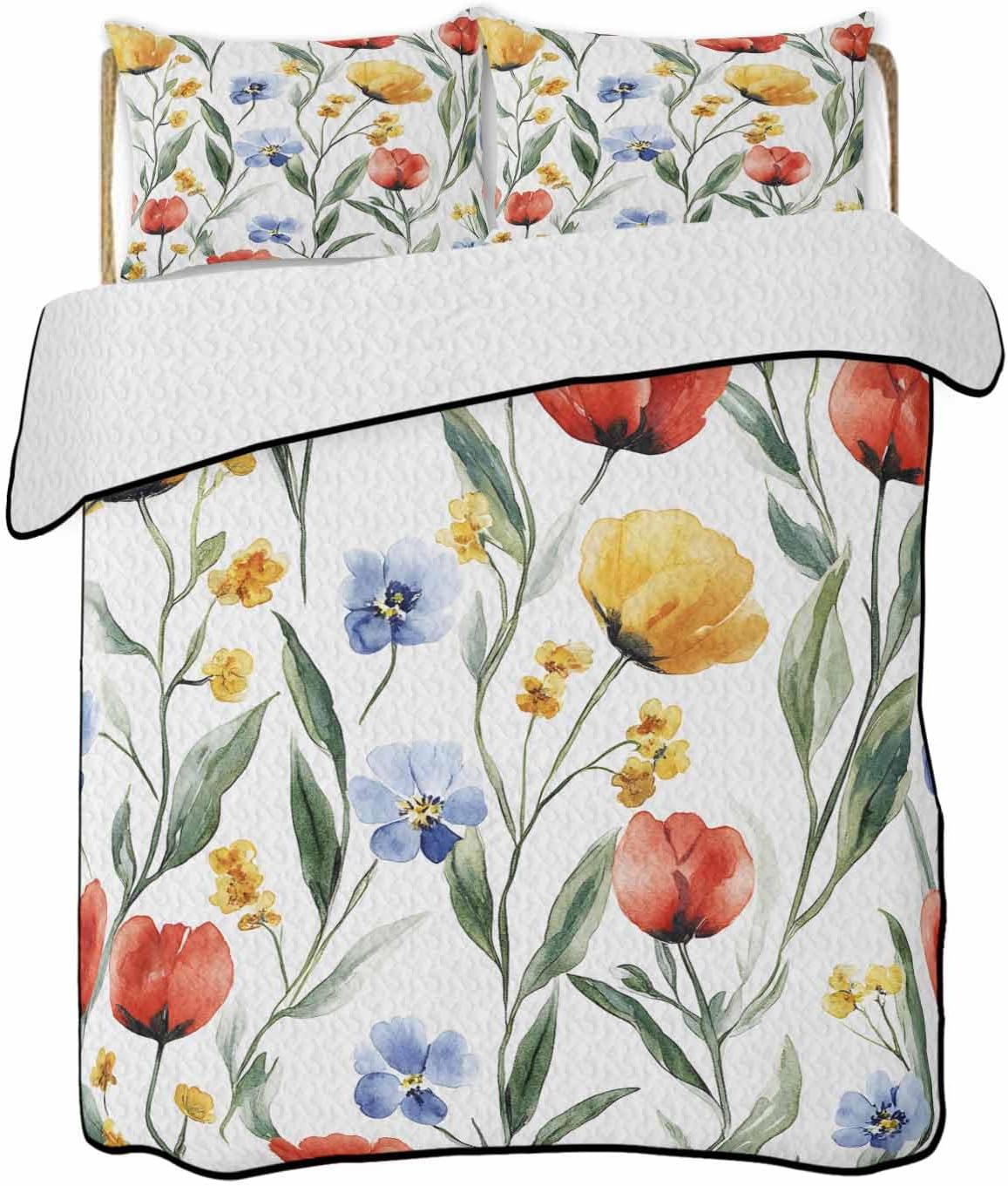 Chucoco Twin XL Quilt Bedding Set Soft Microfiber Coverlet with 2 Pillow Shams