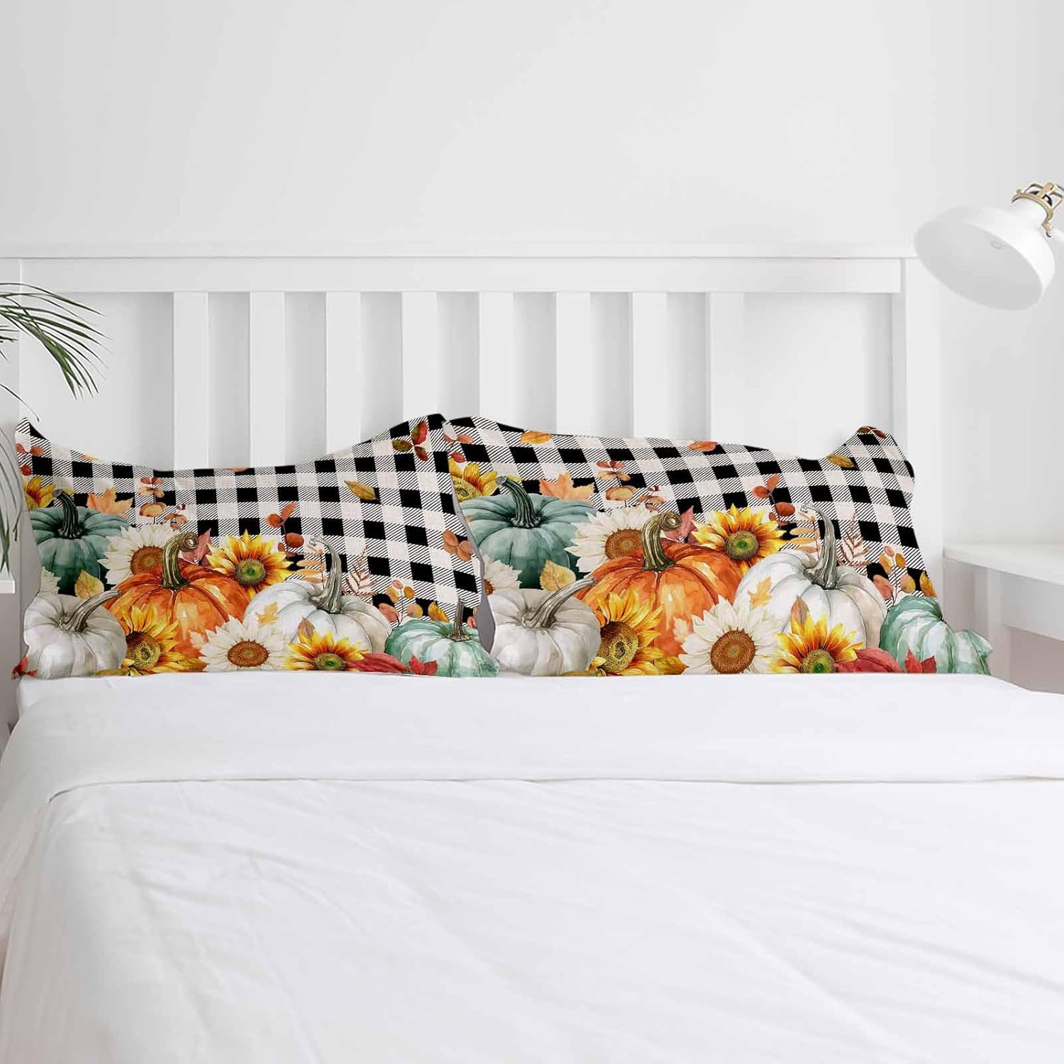 OComster California King Quilt Cover Set with Plaid Sunflower Pattern