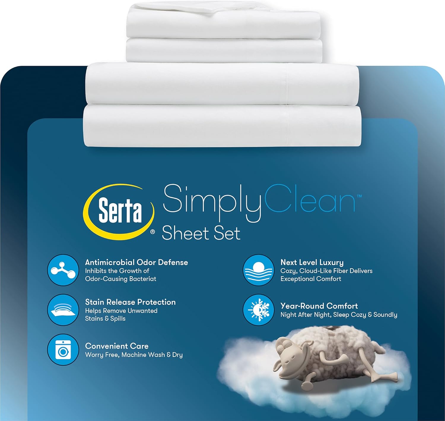 Serta Simply Clean 3-Piece Twin XL Bed Sheet Set White
