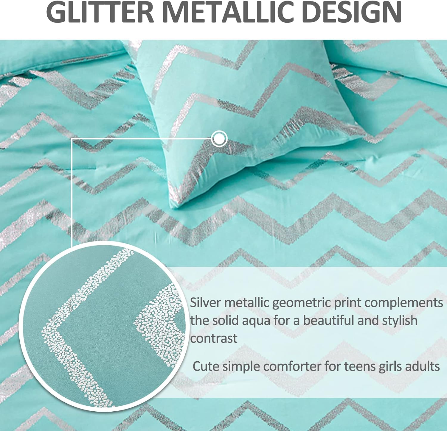 Menghomeus Aqua Comforter Set Twin XL Teal and Silver