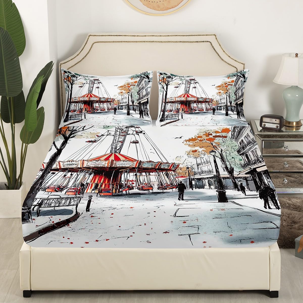 Erosebridal Retro Carousel Bed Sheets Set Twin