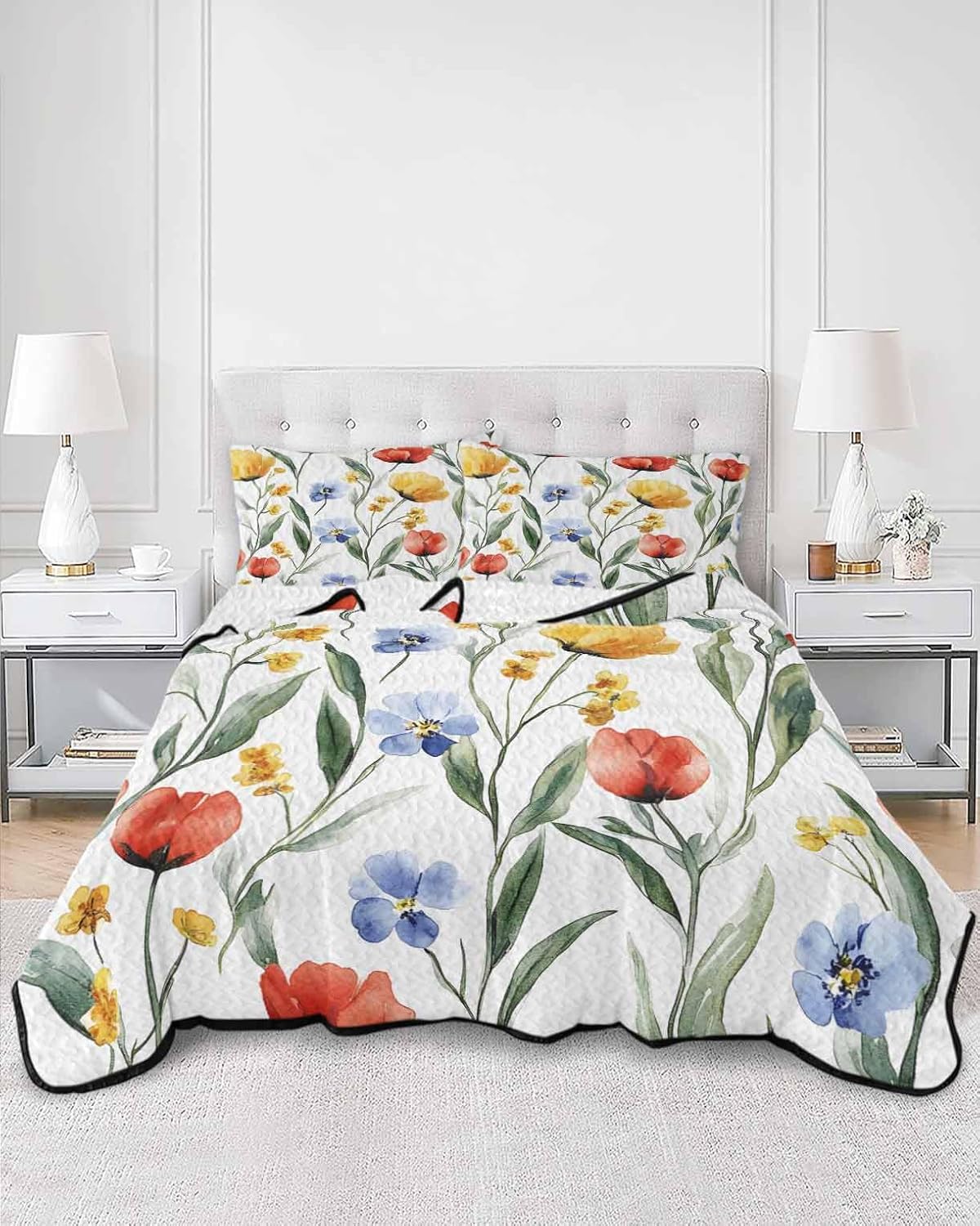 Chucoco Twin XL Quilt Bedding Set Soft Microfiber Coverlet with 2 Pillow Shams