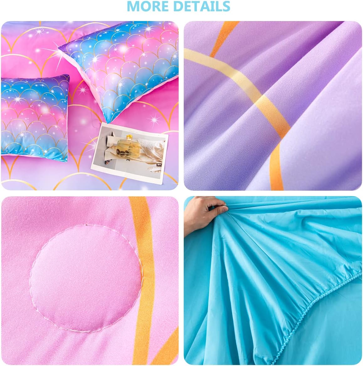 PERFEMET Pink Mermaid Comforter Set Full Size 6 Pieces