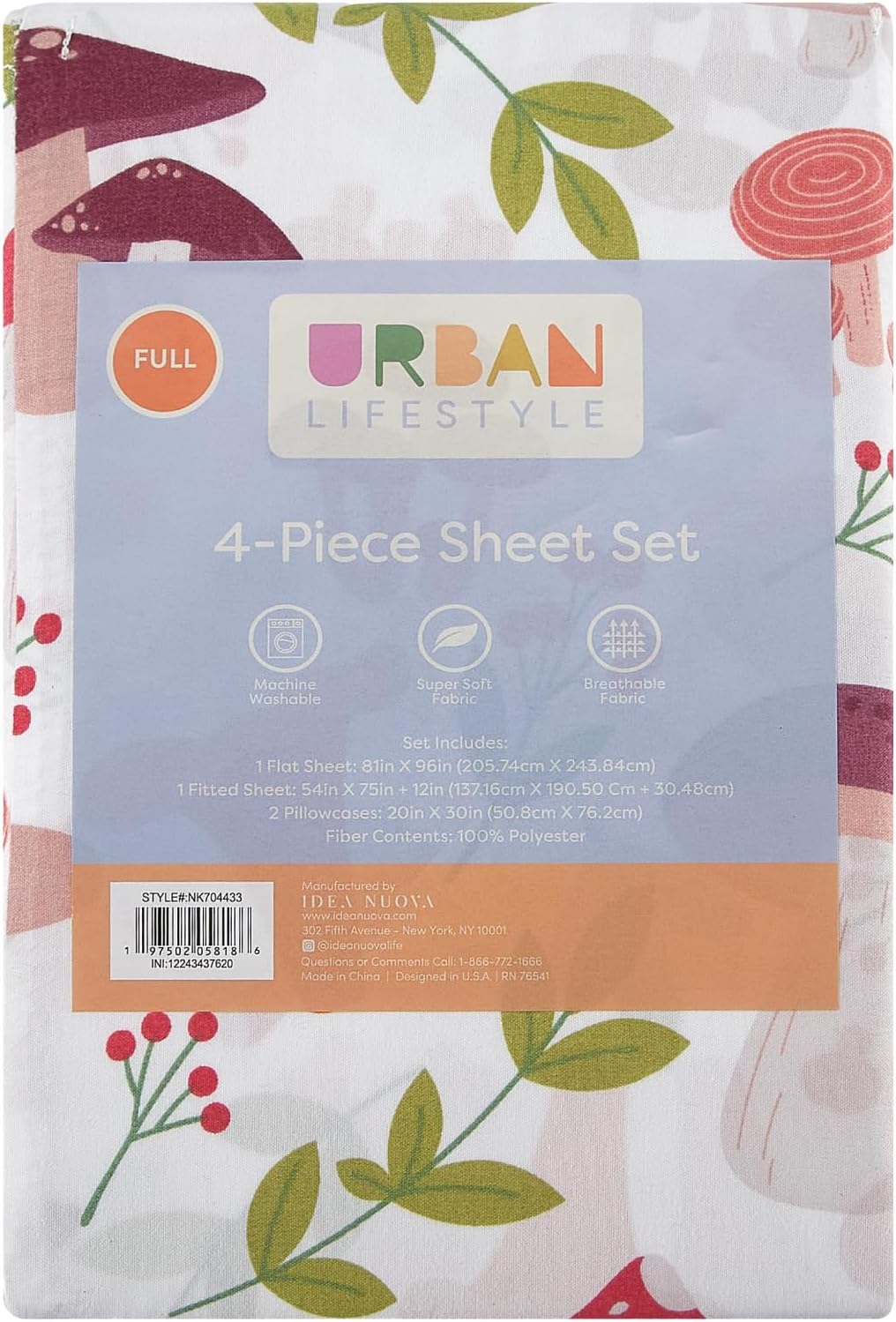 Urban Lifestyle 4 Piece Sheet Set Wild Mushroom Print Full