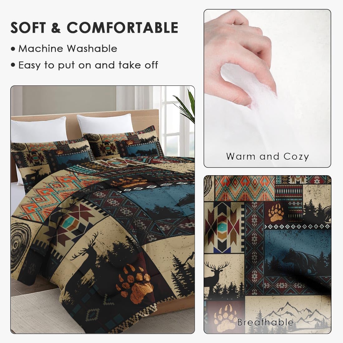 WeCozy Twin Comforter Set with Pillowcase Black White Abstract Animal Print