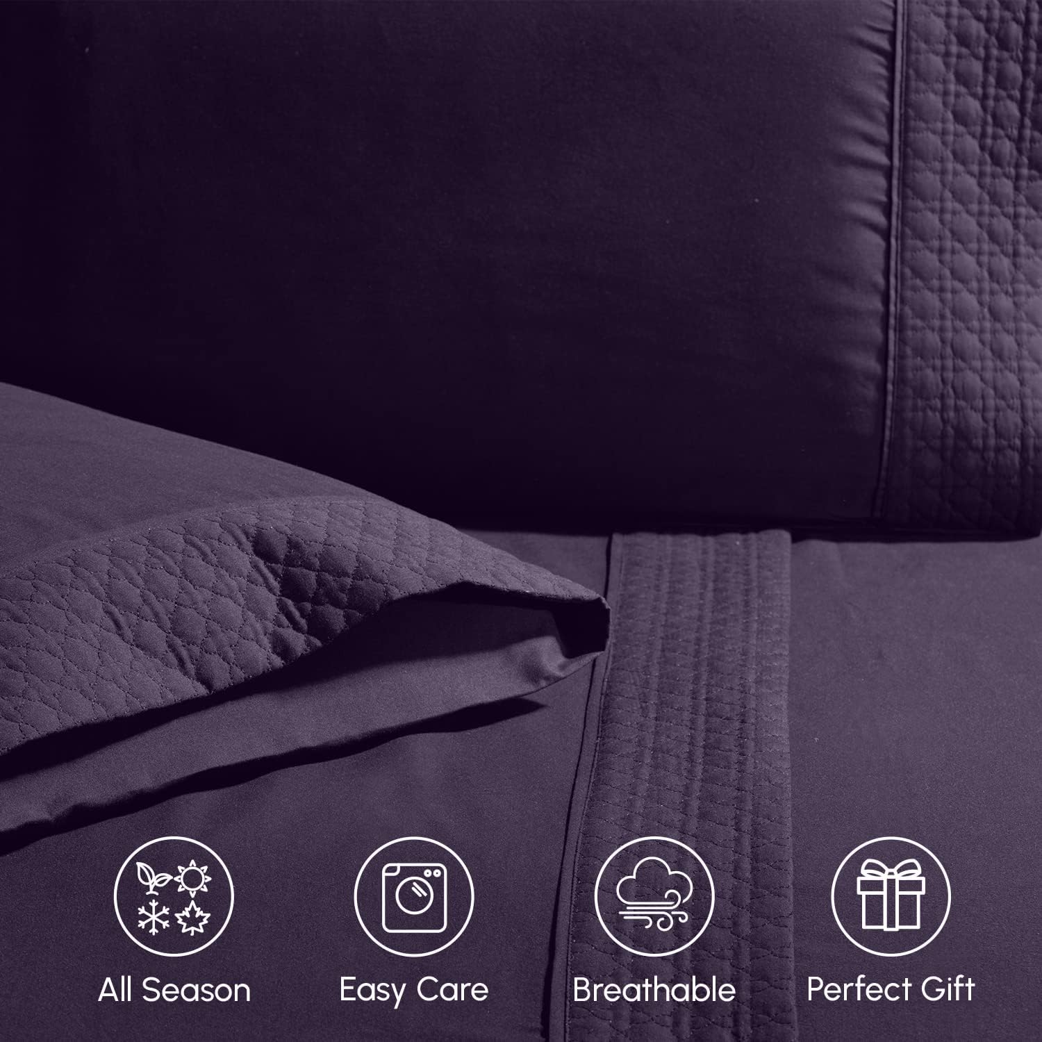 Elegant Comfort 4-Piece Quilted Bed Sheet Set - Purple