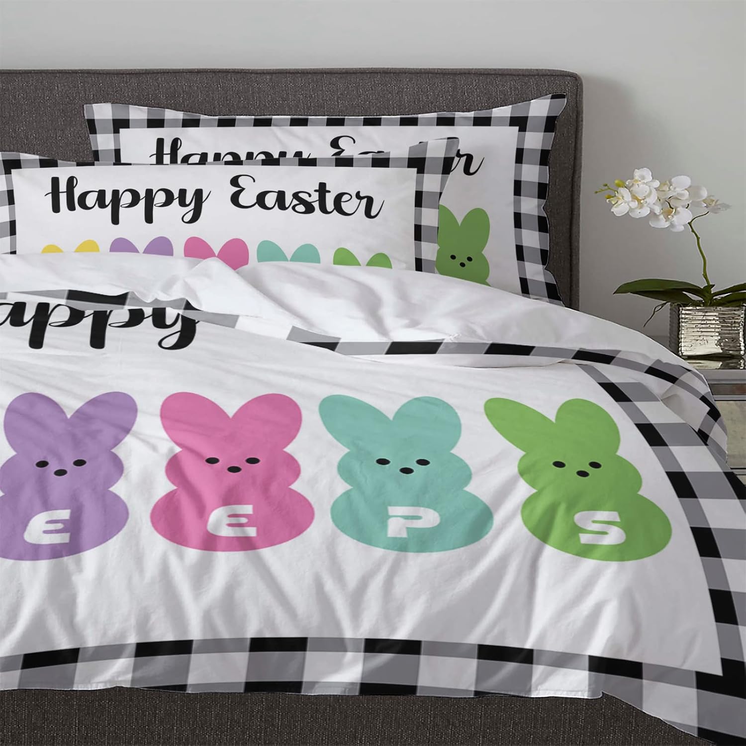 Sabolny Peeps Bunny Queen Duvet Cover Set