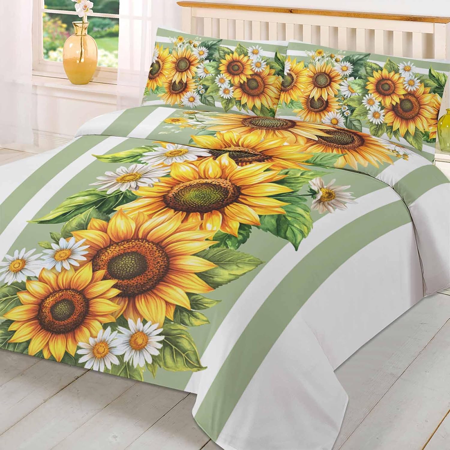 3 Piece Queen Bedding Set with Sunflower Duvet Cover and Pillowcases