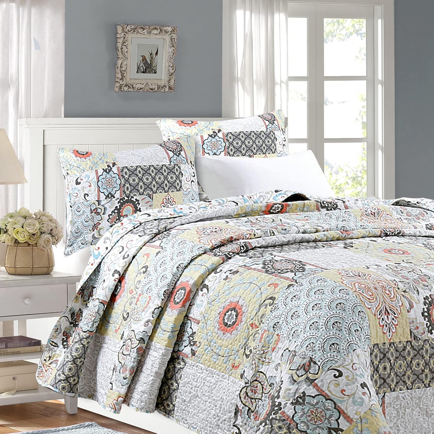 Cozy Line Moorea Floral Reversible Quilt Set King - 3 Piece