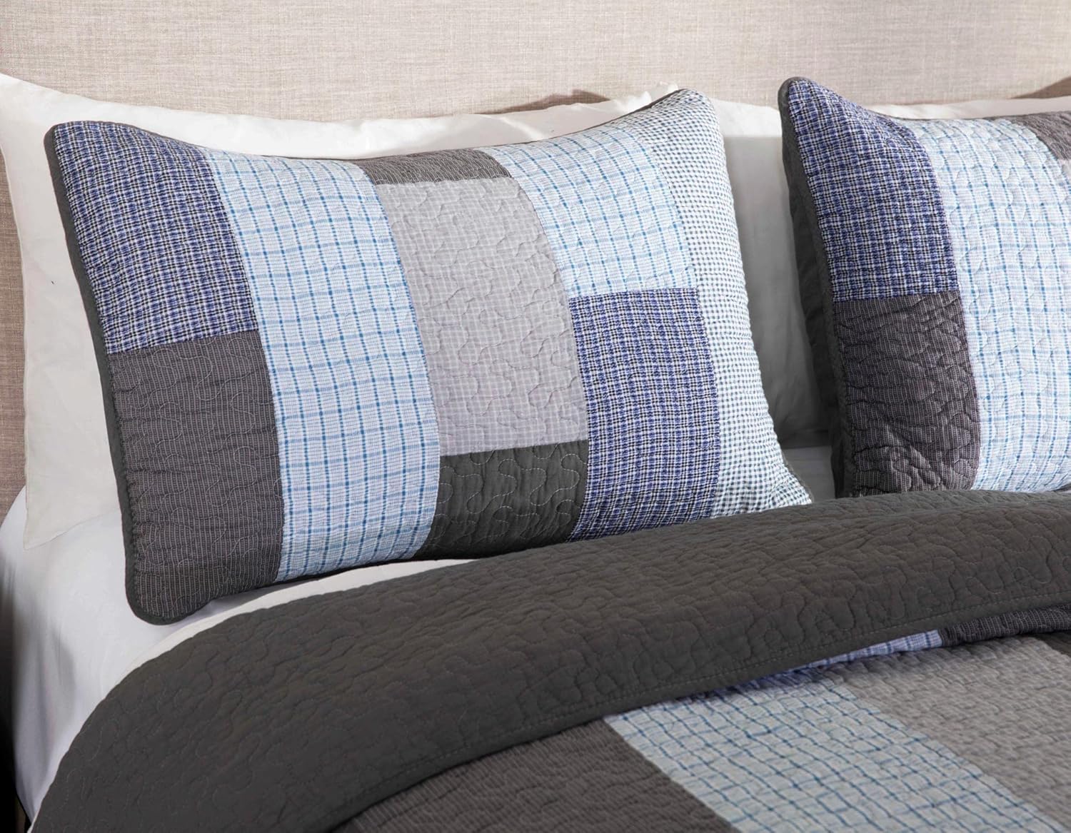 Chezmoi Sora 3-Piece Plaid Quilt Set - Queen Size