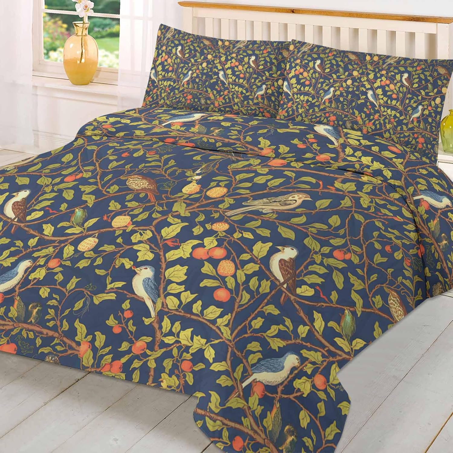 3 Piece Botanical Birds Duvet Cover Set with Zipper 1