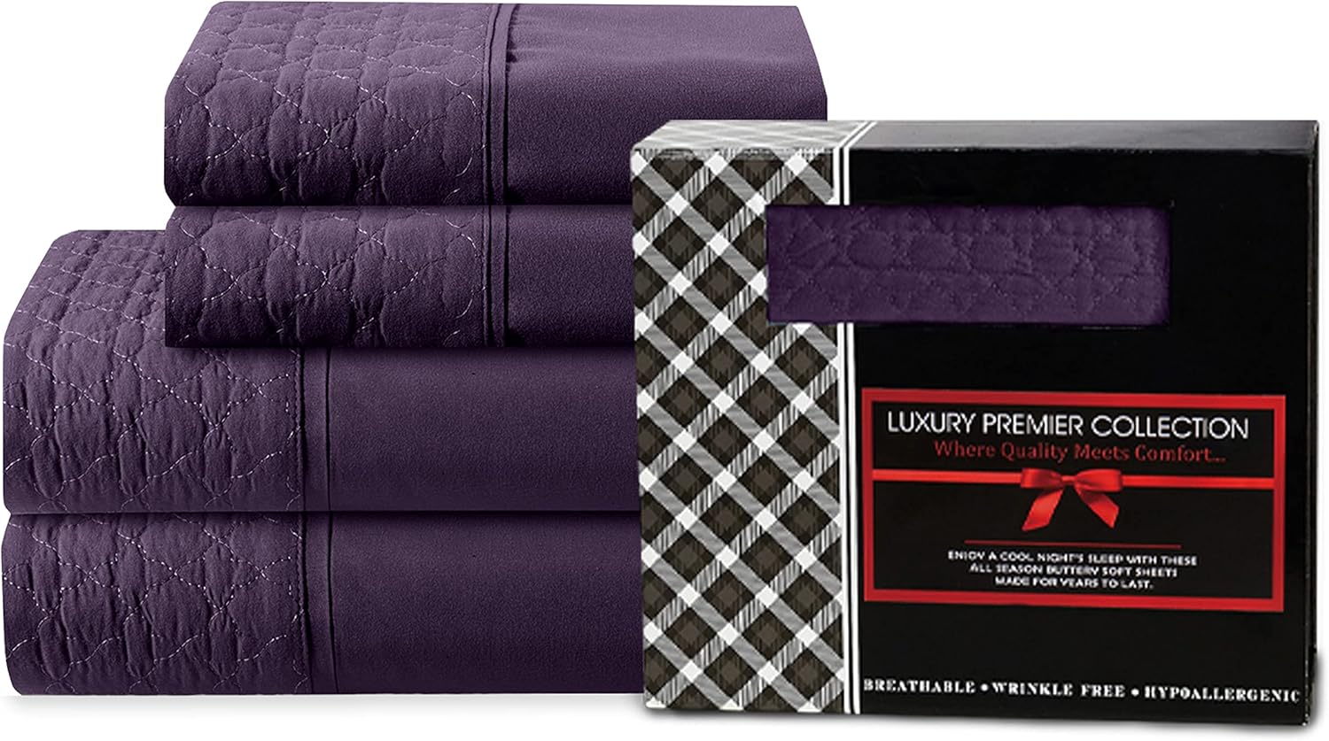 Elegant Comfort 4-Piece Quilted Bed Sheet Set - Purple