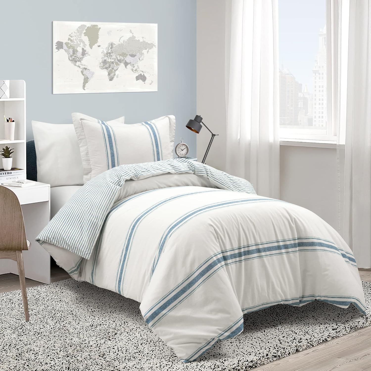 Lush Decor Farmhouse Stripe Reversible Cotton Duvet Cover Set 1