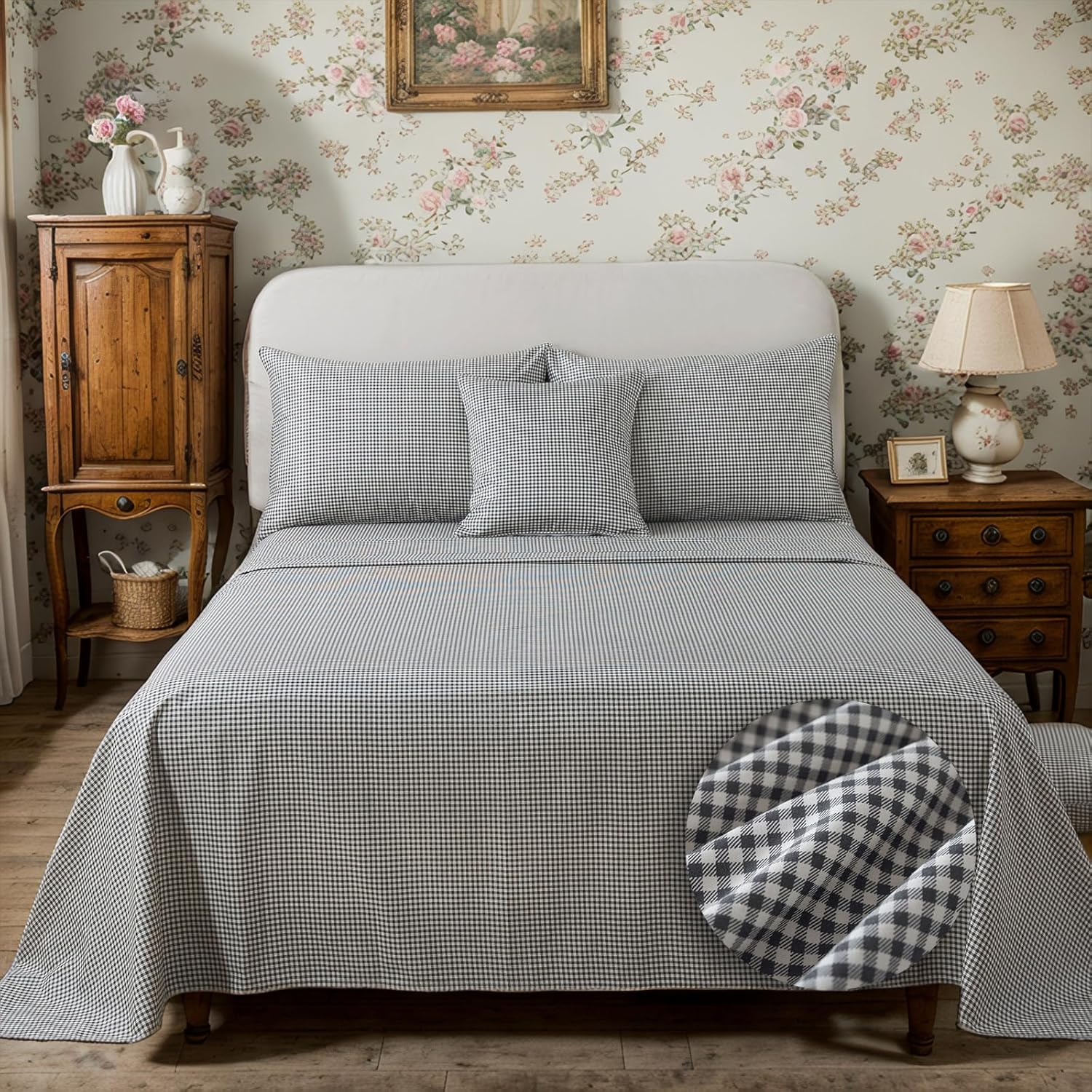 FADFAY Cal King Black Plaid 100 Cotton Sheet Set