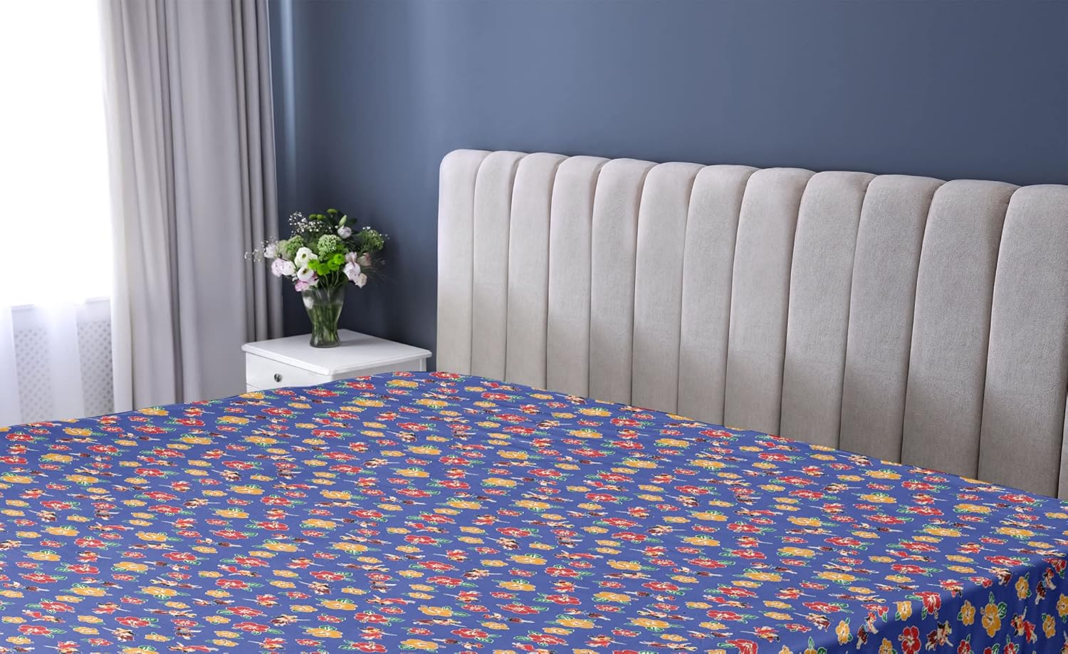 Ambesonne Hula Girl Fitted Sheet - Royal Blue Multicolor