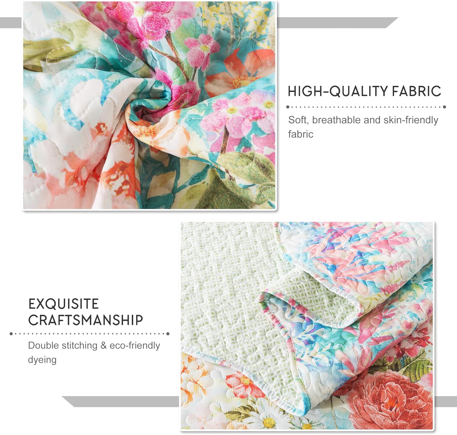 Travan Bedding Set - King Quilt Set with 2 Shams Dream Garden-Champagne