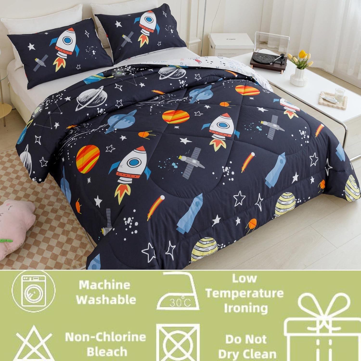 RYNGHIPY Space Rocket Comforter Set Twin Size