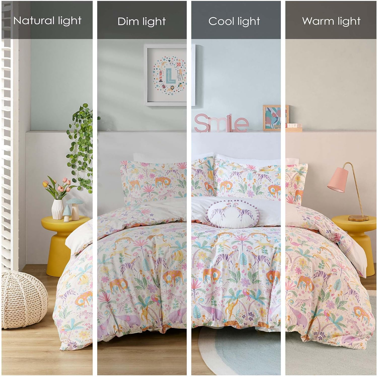 Queen Duvet Cover Set - Jungle Animals Floral Reversible Design