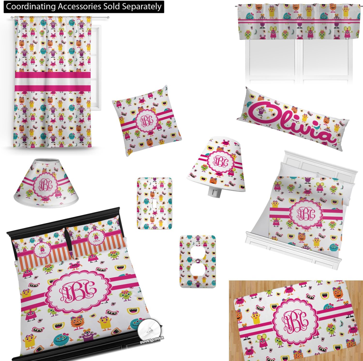 Personalized Girly Monsters Comforter Set Twin XL