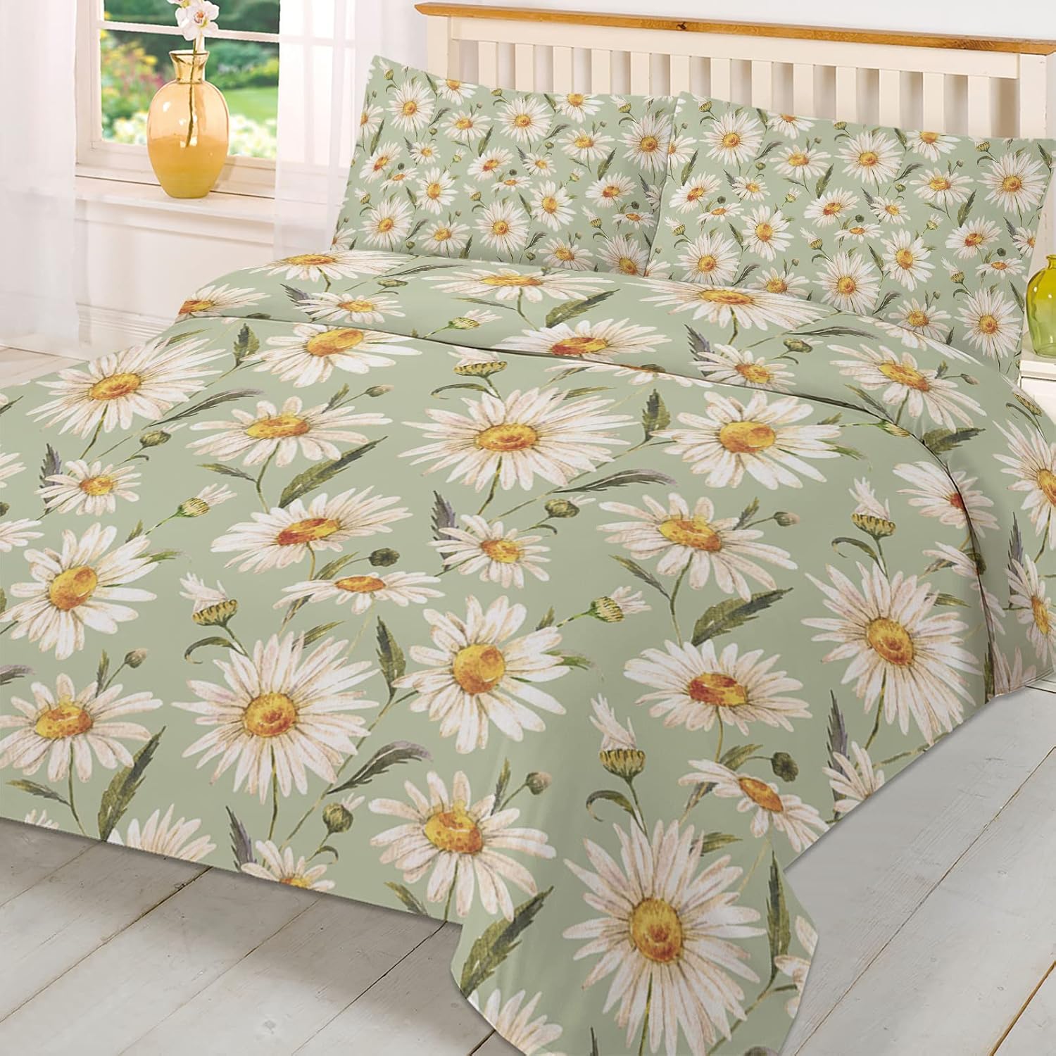 OComster California King Duvet Cover Set with Daisy Flower Pattern