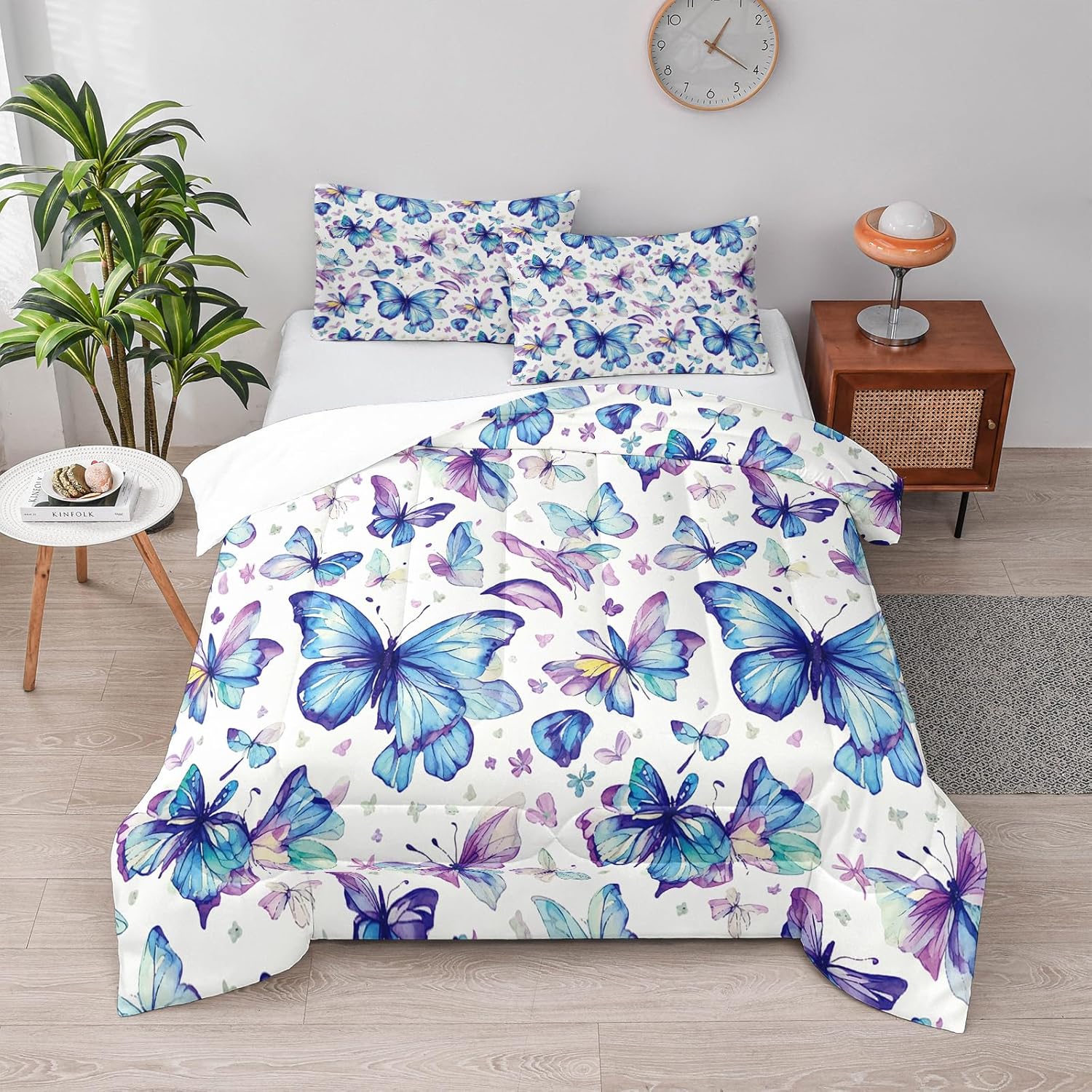Blue Butterfly Comforter Set Queen Size