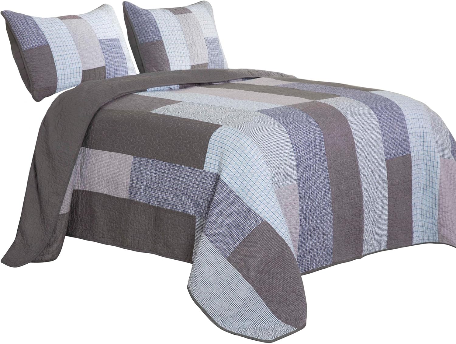 Chezmoi Sora 3-Piece Plaid Quilt Set - Queen Size