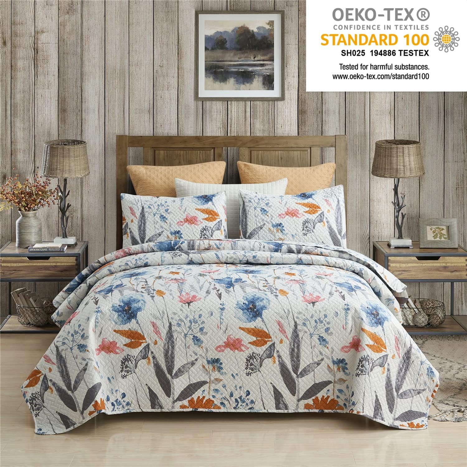 JML Boho Floral King Size Quilt Set 3-Piece