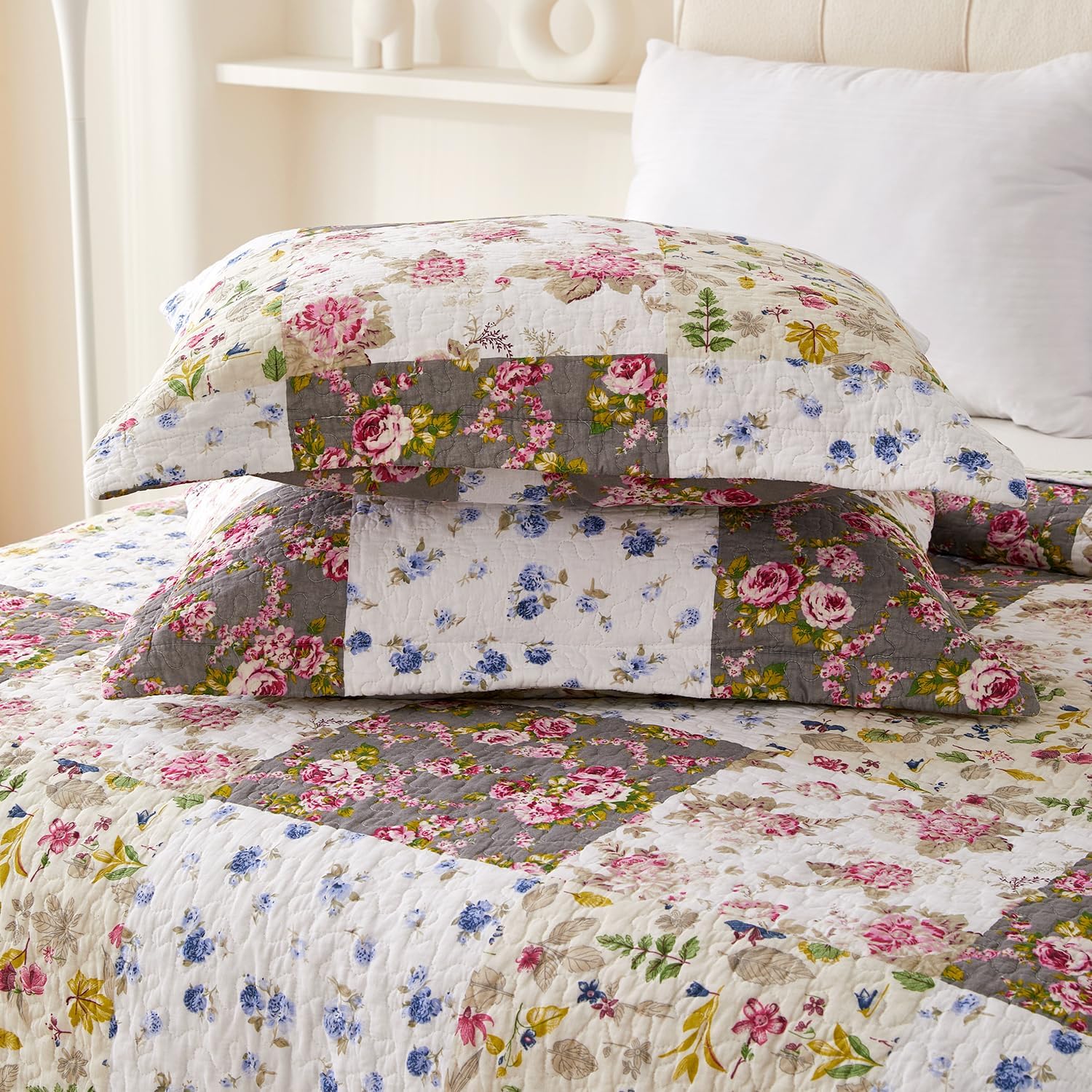 EVENHUG 100 Cotton Floral Queen Quilt Set 3 Pieces