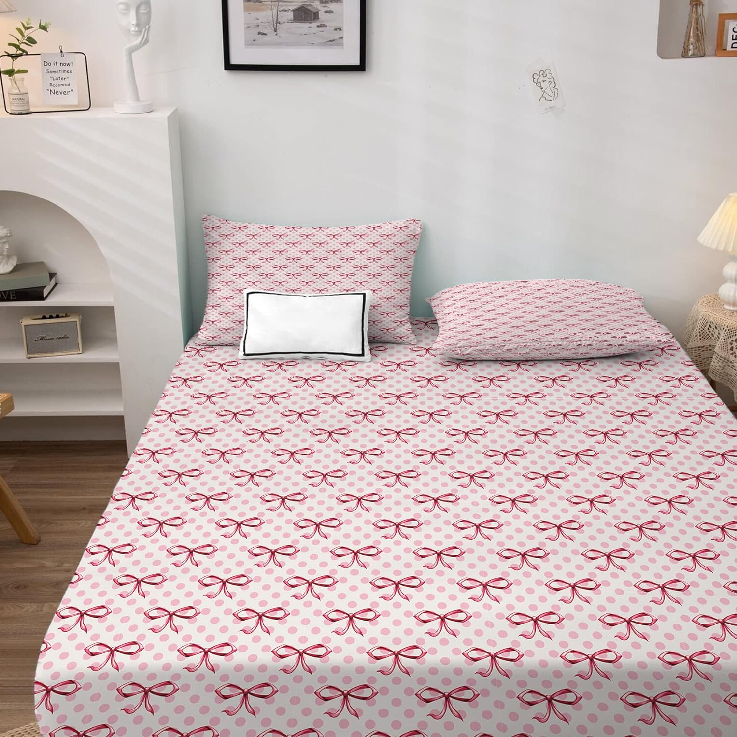 GEDAEUBA Pink Twin XL Bow Tie Sheet Set