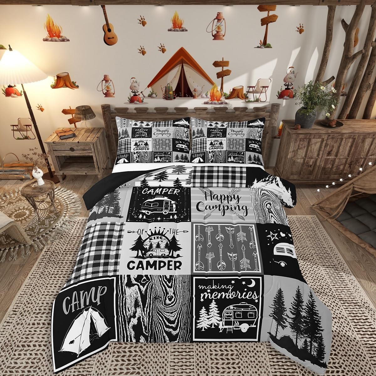Erosebridal Queen Plaid Comforter Set with Pillow Cases