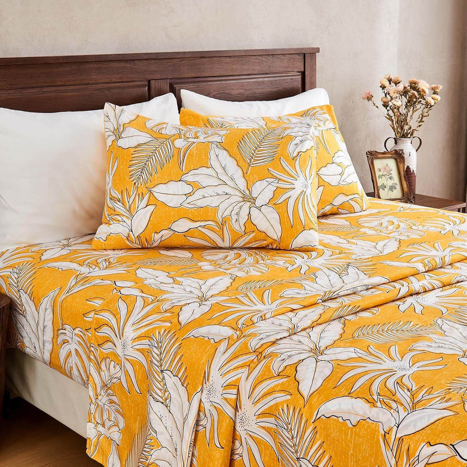 Gogreen 3PC Twin XL Sheet Set - Yellow Leaves