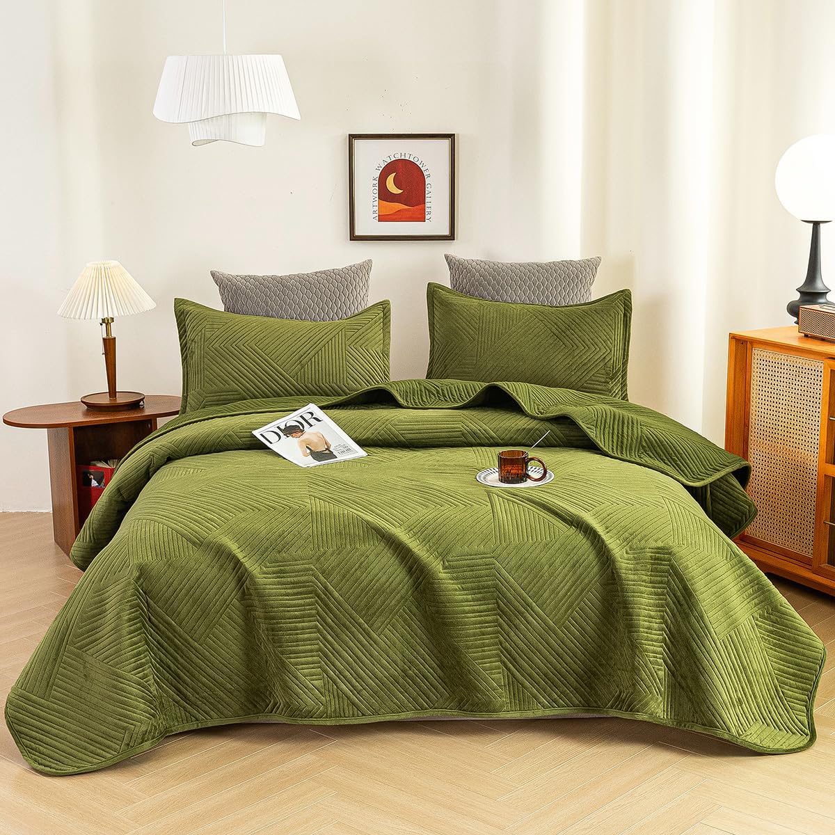 JiaPoem Quilt Set Bedspread - Lightweight Microfiber Coin Pattern 3 Piece