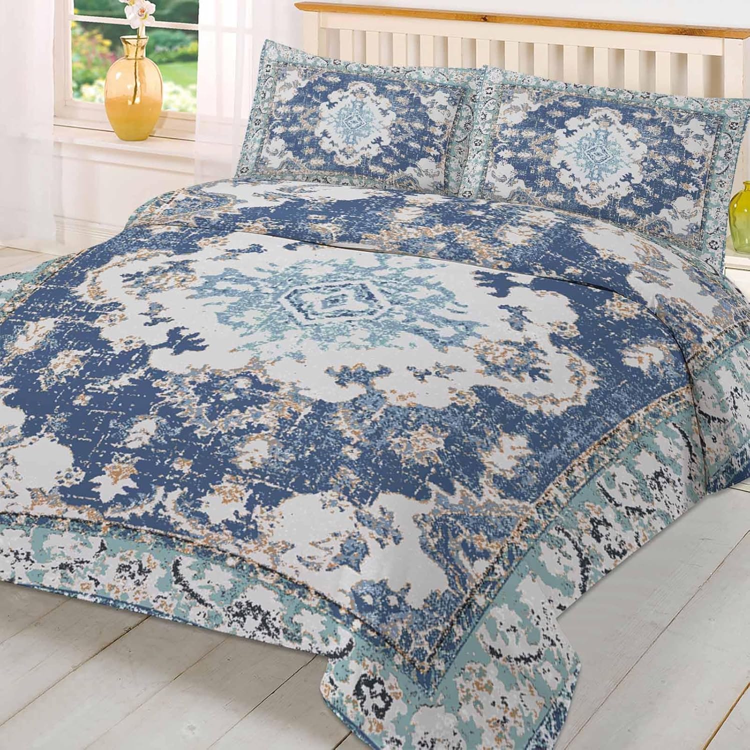 ZOE GARDEN Southwestern Blue Duvet Cover Set Queen 3Pcs