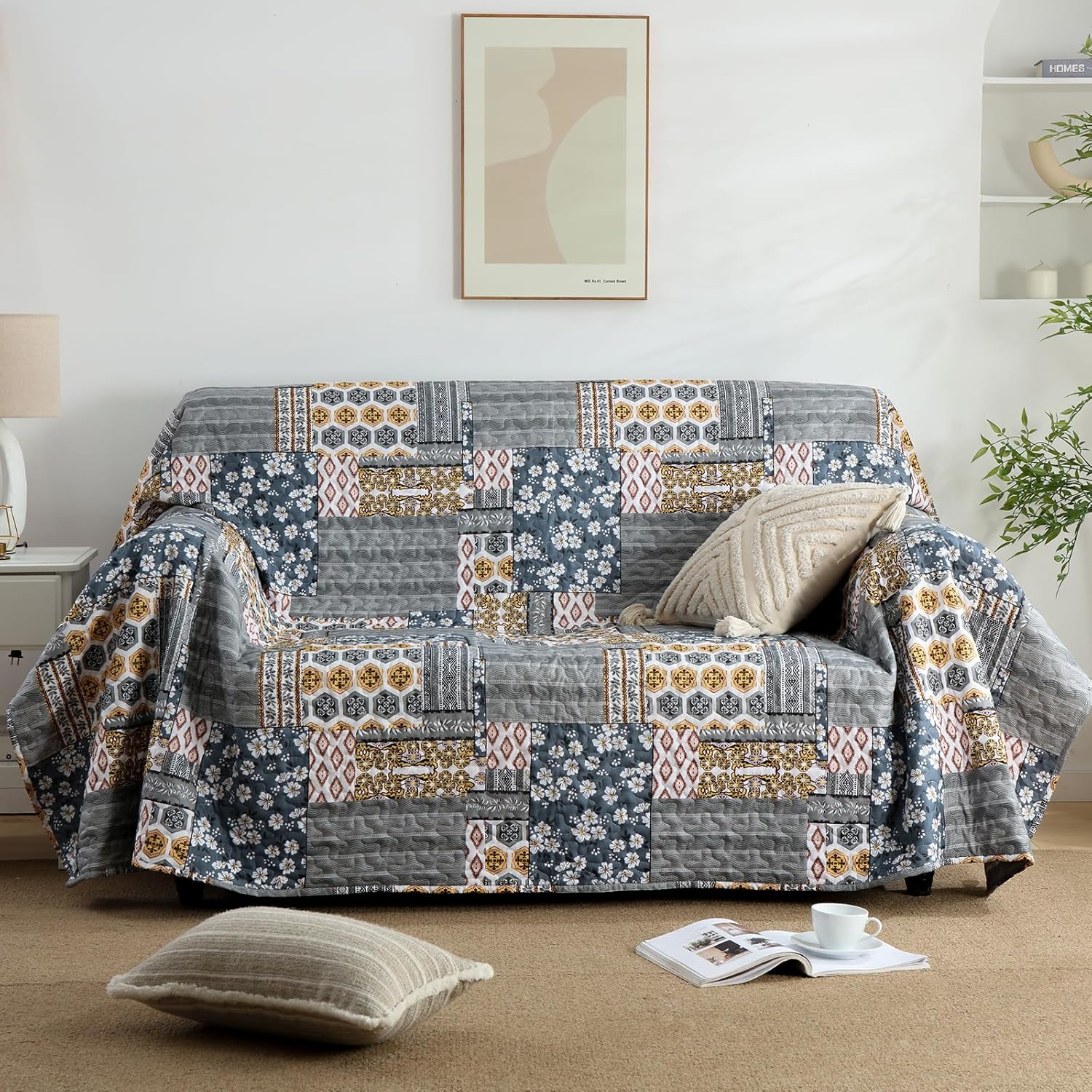 Mybedsoul Dark Grey Plaid Quilt Set King Size